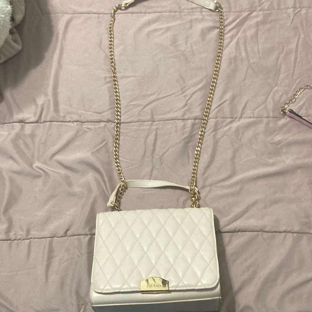 Furla White and Gold Crossbody Bag with Quilted Design